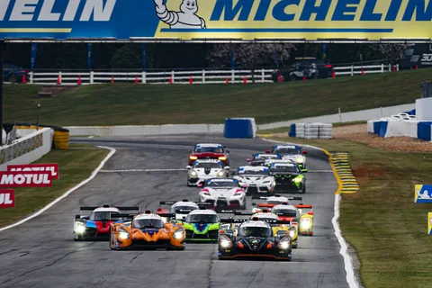 No. 18 Forbush Performance Duqueine leading the field beneath the Michelin bridge at Road Atlanta