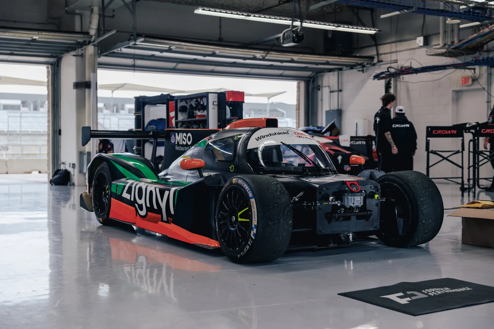 The No. 18 in the garage during preparation at COTA