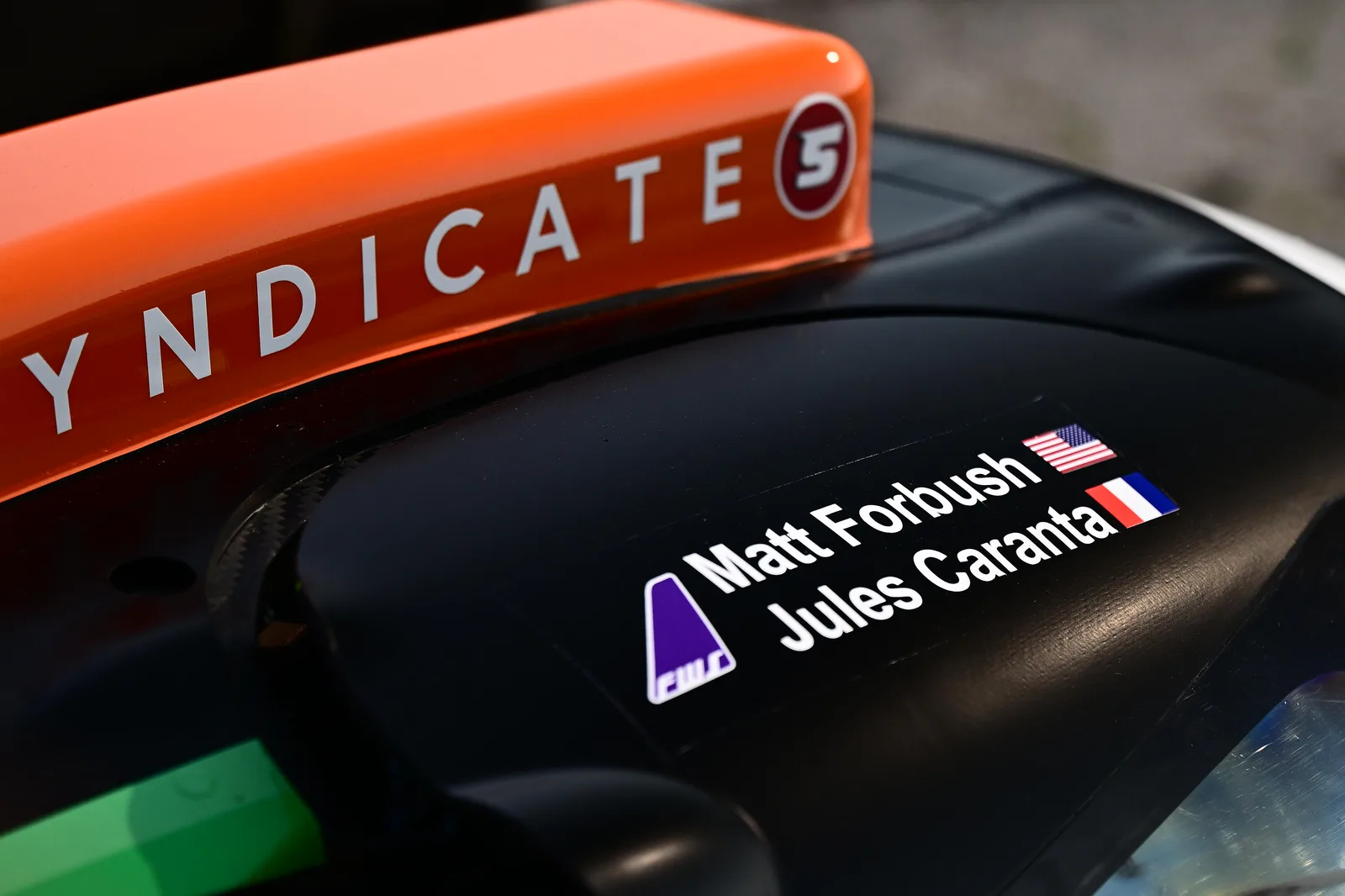 Matt Forbush and Jules Caranta’s names on the No. 18 race car